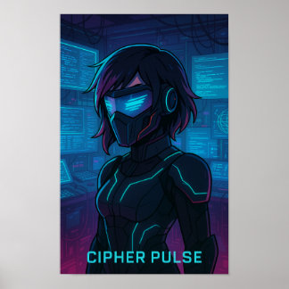 Cyberpunk Hacker Anime Girl Poster