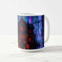 Cyberpunk Halloween Haunted House Neon Mug / Cup