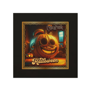 CYBERPUNK HALLOWEEN PUMPKIN WOOD WALL ART