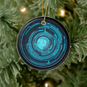Cyberpunk HUD Neon Blue Tech Ornament