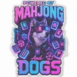 Cyberpunk Husky Neon Mahjong Gaming Dog Lover  Sticker