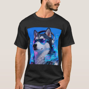 Cyberpunk Husky Neon Tech Avatar Cool Handsome Dog T-Shirt