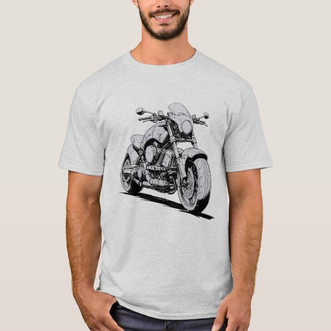 Cyberpunk Ink Drawing of Futuristic Motorcycle T-Shirt (Front)