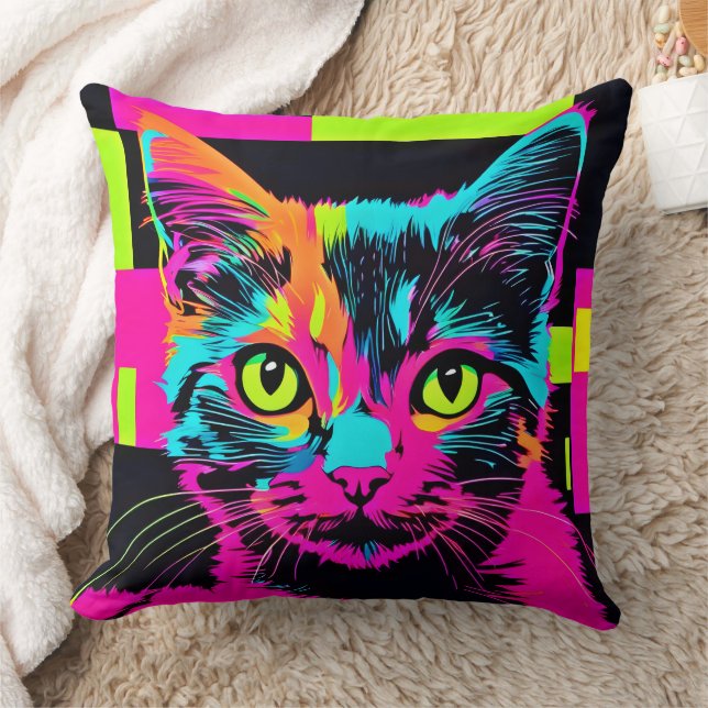 Cyberpunk Kitty Art Throw Pillow (Blanket)