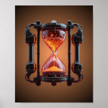 Cyberpunk Mecha Hourglass Neon Gaming Poster