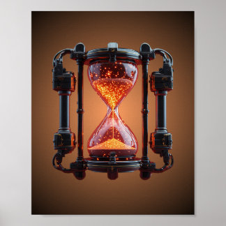 Cyberpunk Mecha Hourglass Neon Gaming Poster