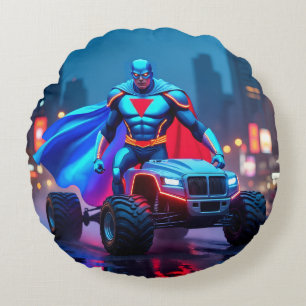 Cyberpunk Monster Truck Neon Hero Throw Pillow