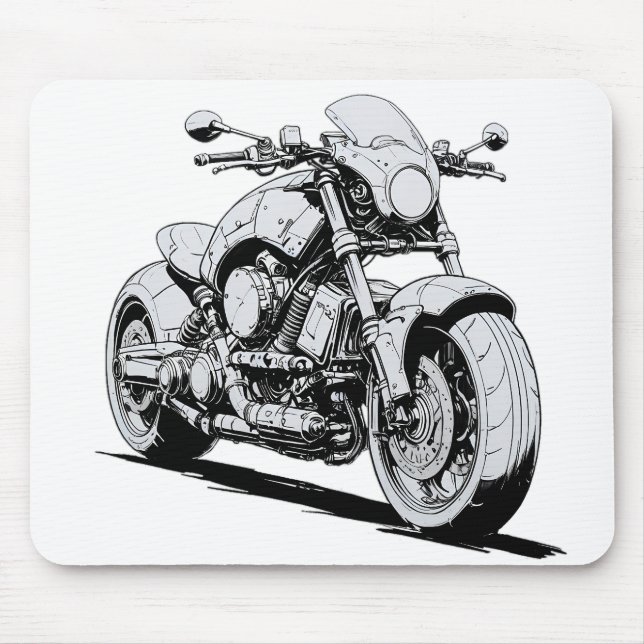 Cyberpunk Motorcycle Ink Drawing Mousepad (Front)