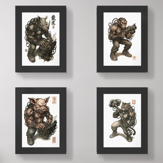 Cyberpunk Mutant Animal Assassin Wall Art Sets (Front)