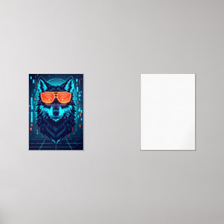 Cyberpunk Neon Alpha Wolf Portrait Gaming Wall Art Sets