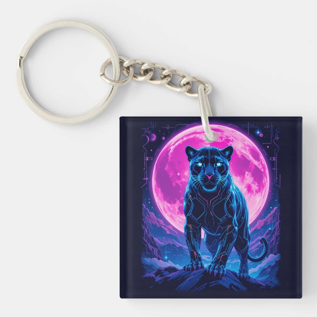 Cyberpunk Neon Black Panther Keychain (Front)