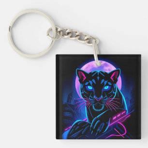 Cyberpunk Neon Black Panther Keychain