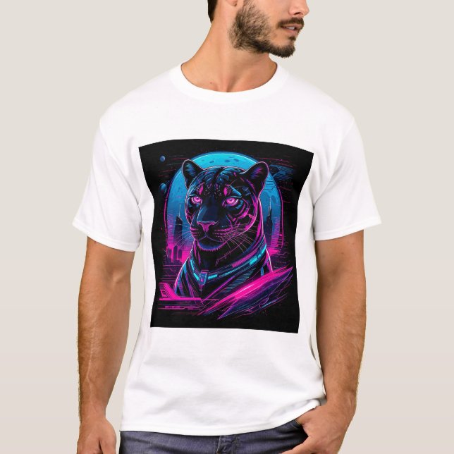 Cyberpunk Neon Black Panther T-Shirt (Front)