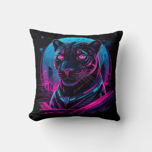 Cyberpunk Neon Black Panther Throw Pillow
