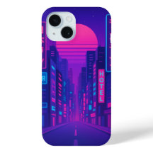 Cyberpunk Neon City iPhone 15 Case – Vaporwave Sty