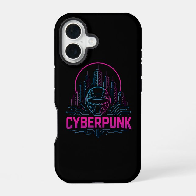 Cyberpunk Neon City Logo – Futuristic Tech Aesthet iPhone Case (Back)