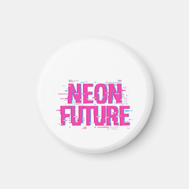 Cyberpunk Neon Future Glitch Typography Magnet (Front)