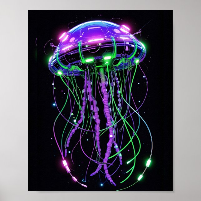 Cyberpunk Neon Jellyfish art Poster (Front)