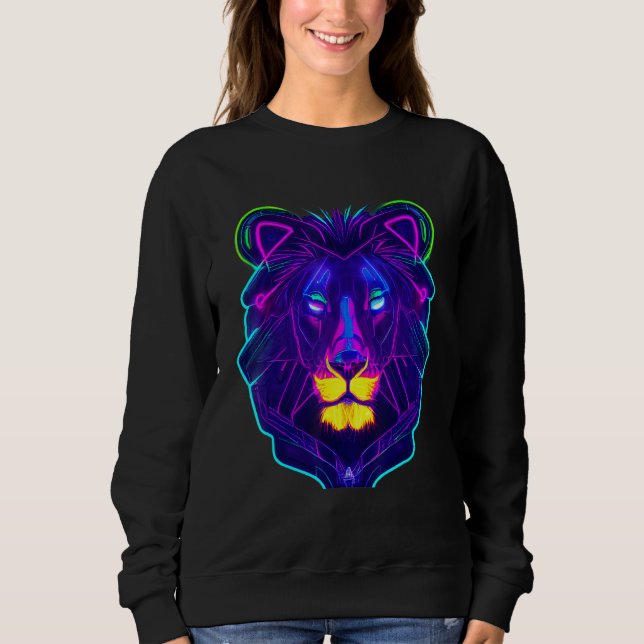 Cyberpunk Neon Light Leon Unique Animal King Color Sweatshirt (Front)