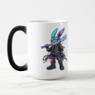 Cyberpunk Neon Rabbit Warrior – Futuristic Bunny Color Morph Mug