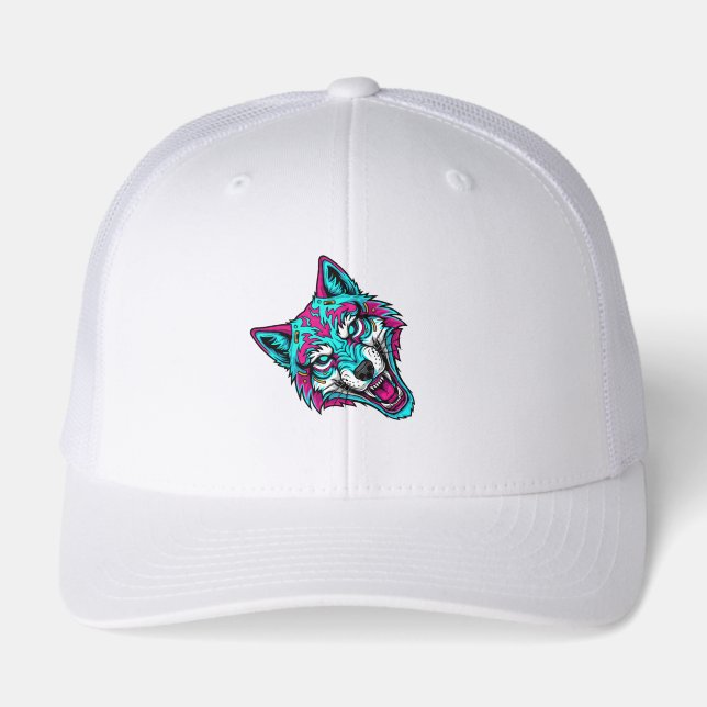 Cyberpunk Neon Wolf - Synthwave Robotic Animal (Front)