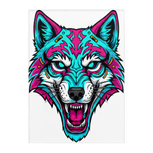 Cyberpunk Neon Wolf - Synthwave Robotic Animal Acrylic Print