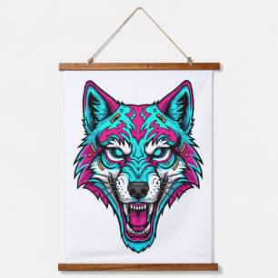 Cyberpunk Neon Wolf - Synthwave Robotic Animal Hanging Tapestry