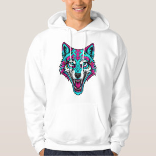 Cyberpunk Neon Wolf - Synthwave Robotic Animal Hoodie