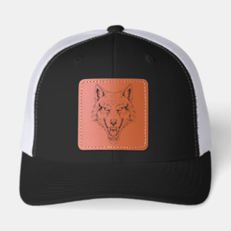 Cyberpunk Neon Wolf - Synthwave Robotic Animal Leather Patch Hat