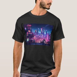 Cyberpunk Night City Rooftop T-Shirt