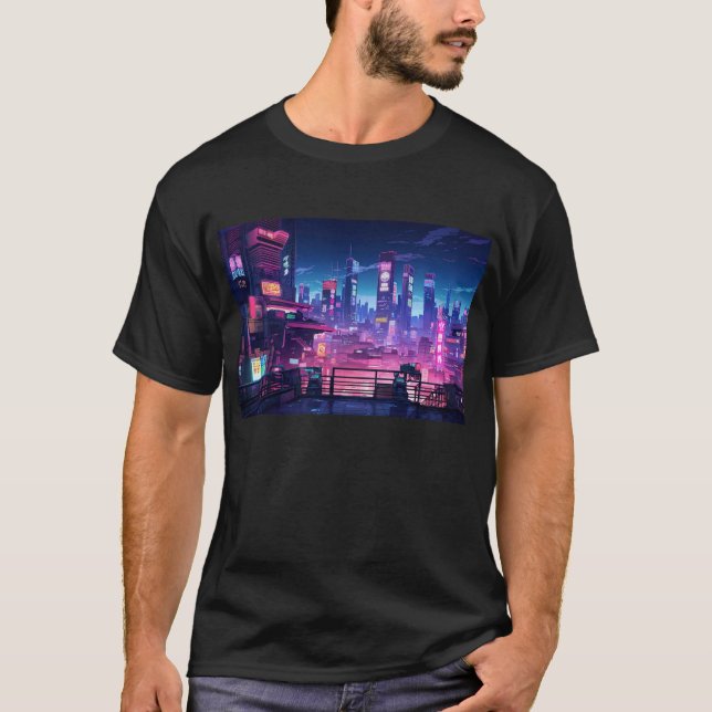 Cyberpunk Night City Rooftop T-Shirt (Front)