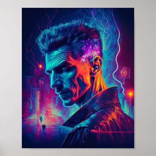Cyberpunk Nikola Tesla in the city Poster
