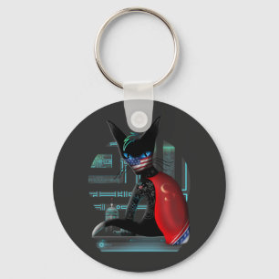 Cyberpunk Ninja Black Cat Keychain