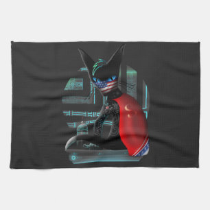 Cyberpunk Ninja Black Cat Kitchen Towel