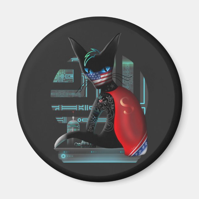  Cyberpunk Ninja Black Cat Magnet (Front)