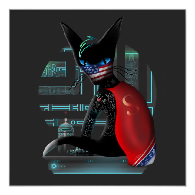  Cyberpunk Ninja Black Cat Poster (Front)