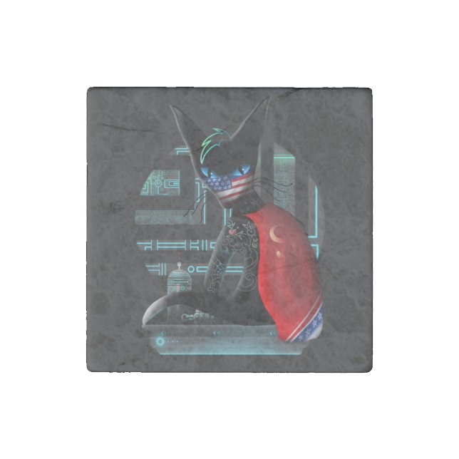  Cyberpunk Ninja Black Cat Stone Magnet (Front)