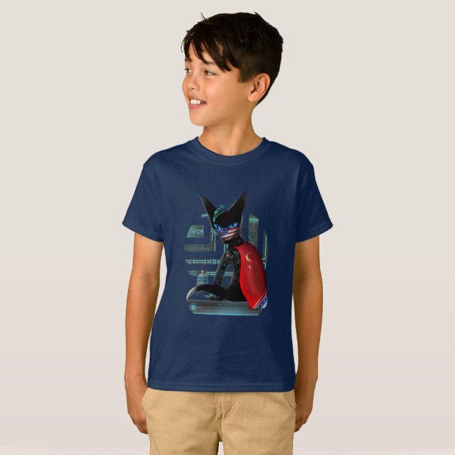  Cyberpunk Ninja Black Cat T-Shirt (Front Full)