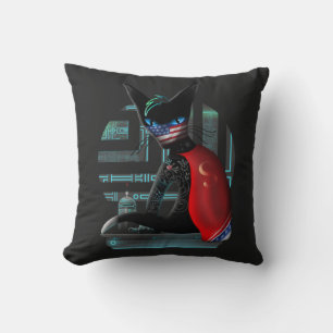 Cyberpunk Ninja Black Cat Throw Pillow