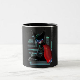  Cyberpunk Ninja Black Cat Two-Tone Coffee Mug