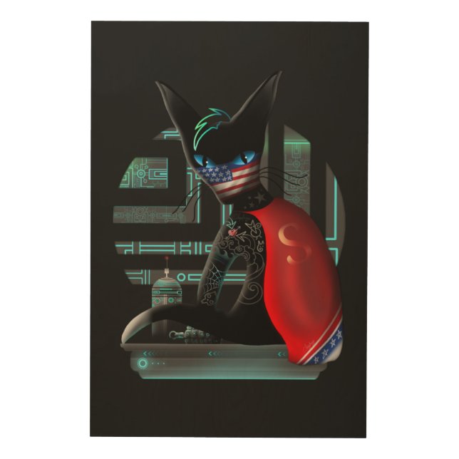  Cyberpunk Ninja Black Cat Wood Wall Decor (Front)