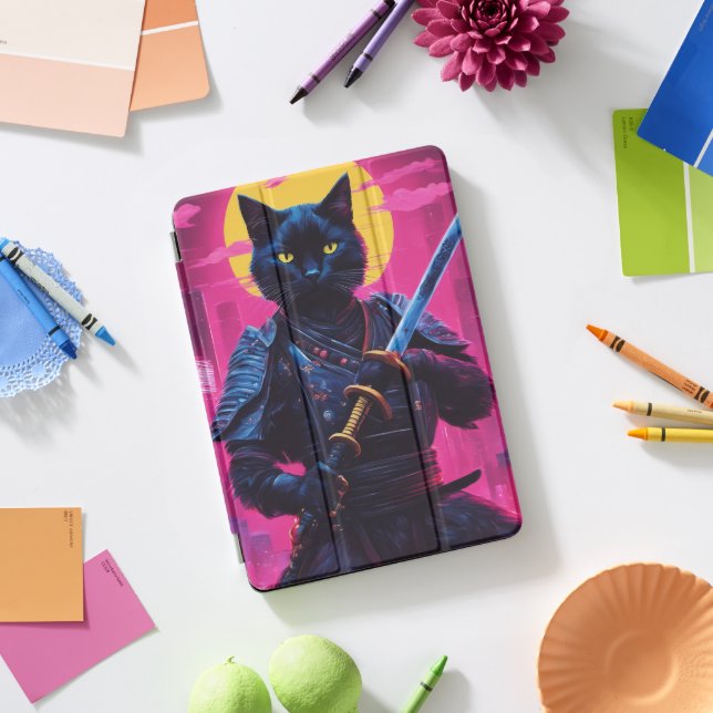 Cyberpunk Ninja Cat iPad Pro Cover (Desk)