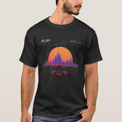 Cyberpunk Outrun Synthwave Sunset Fast Car Aesthet T_Shirt