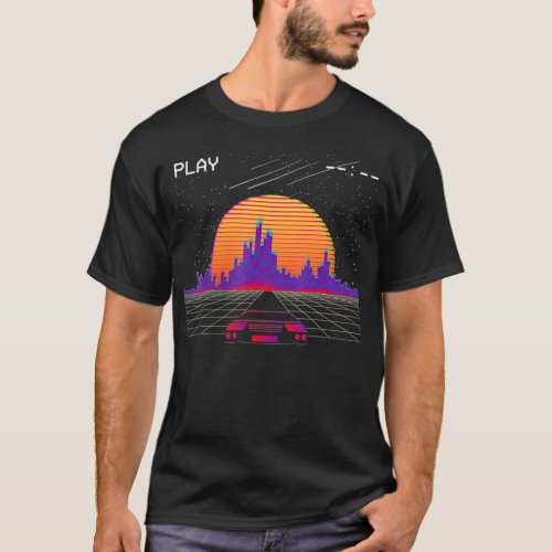 cyberpunk outrun synthwave sunset fast car T_Shirt