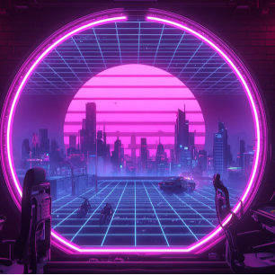 Cyberpunk Portal to Neon City Aesthetic Desk Mat