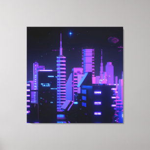 Cyberpunk purple city AI art canvas
