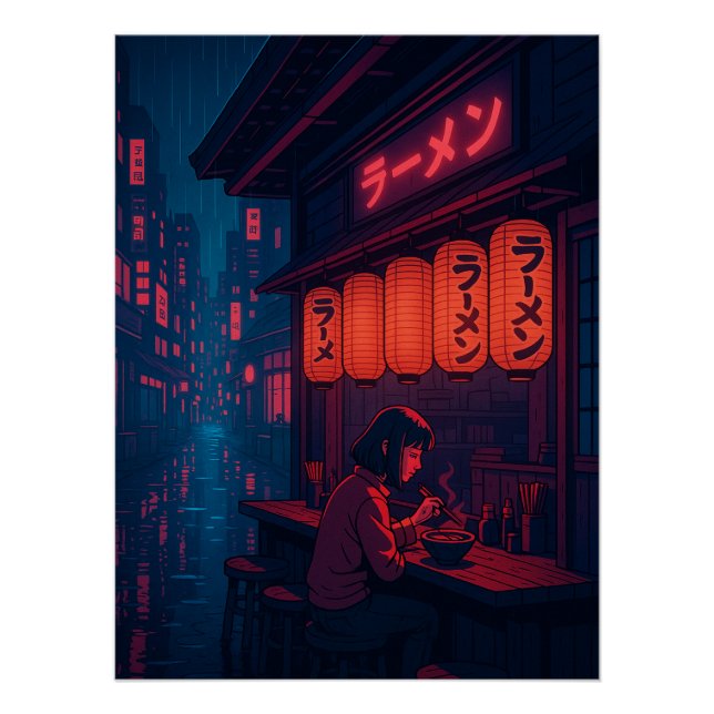 Cyberpunk Ramen Night Poster – Neon Japanese Citys (Front)
