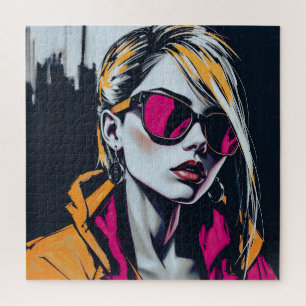 Cyberpunk Rebel Girl – Stylish Digital Art Jigsaw Puzzle