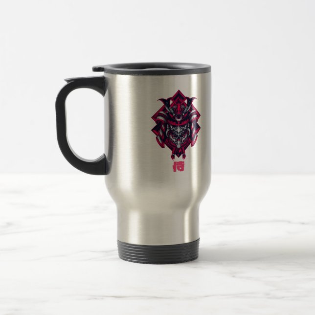 Cyberpunk Red Oni Samurai Travel Mug (Left)
