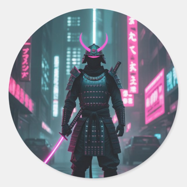 Cyberpunk / Retro Aesthetic Design Classic Round Sticker (Front)